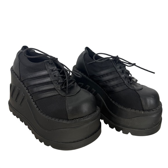 Demonia Shoes - Demonia Stomp-08 Black Wedge Platform Sneakers Womens Chunky Goth Shoes 5 Inch